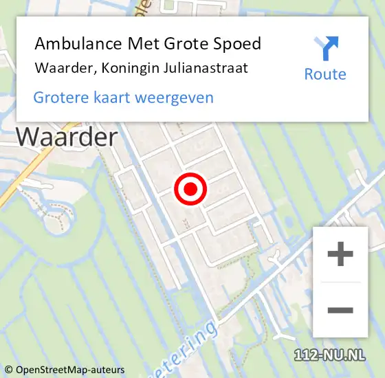 Locatie op kaart van de 112 melding: Ambulance Met Grote Spoed Naar Waarder, Koningin Julianastraat op 2 februari 2018 17:26