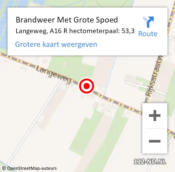 Locatie op kaart van de 112 melding: Brandweer Met Grote Spoed Naar Langeweg, A16 R hectometerpaal: 53,3 op 2 februari 2018 17:38