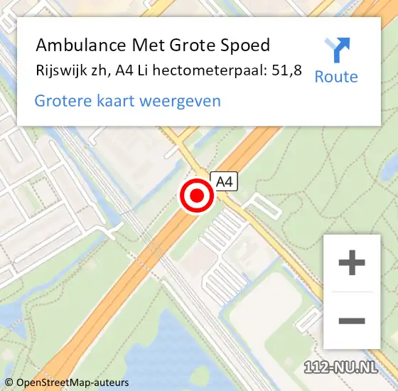 Locatie op kaart van de 112 melding: Ambulance Met Grote Spoed Naar Rijswijk zh, A4 R hectometerpaal: 50,5 op 2 februari 2018 19:07