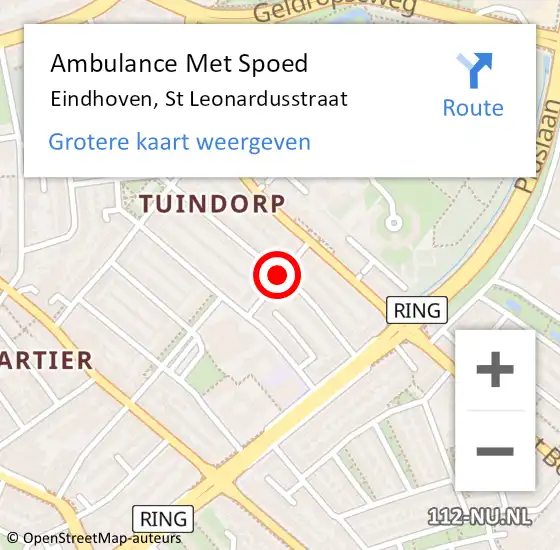 Locatie op kaart van de 112 melding: Ambulance Met Spoed Naar Eindhoven, St Leonardusstraat op 2 februari 2018 19:55