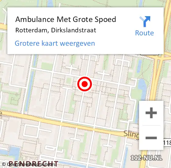 Locatie op kaart van de 112 melding: Ambulance Met Grote Spoed Naar Rotterdam, Dirkslandstraat op 2 februari 2018 20:53