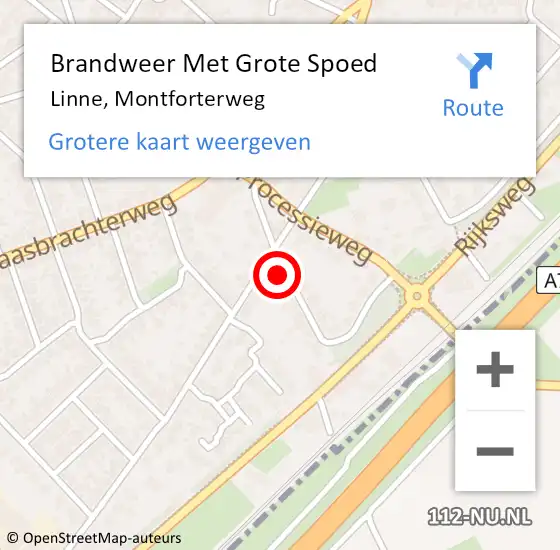 Locatie op kaart van de 112 melding: Brandweer Met Grote Spoed Naar Linne, Montforterweg op 2 februari 2018 22:28