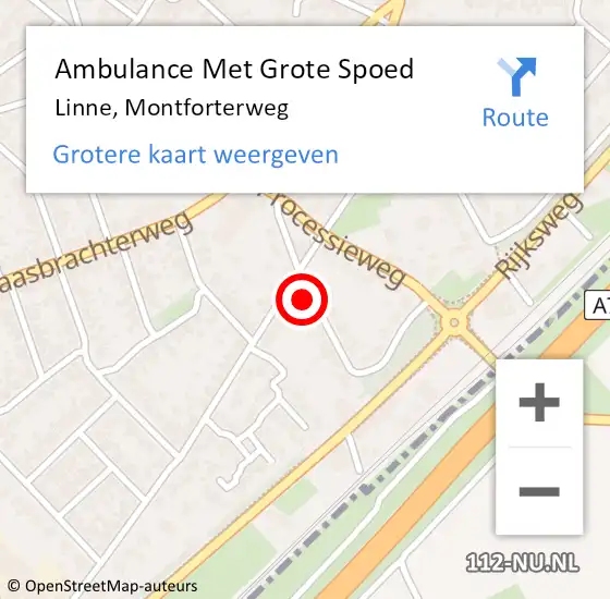 Locatie op kaart van de 112 melding: Ambulance Met Grote Spoed Naar Linne, Montforterweg op 2 februari 2018 22:28