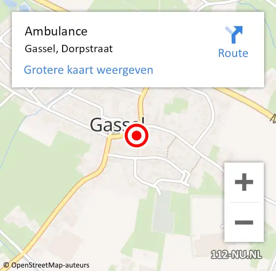 Locatie op kaart van de 112 melding: Ambulance Gassel, Dorpstraat op 2 februari 2018 22:34