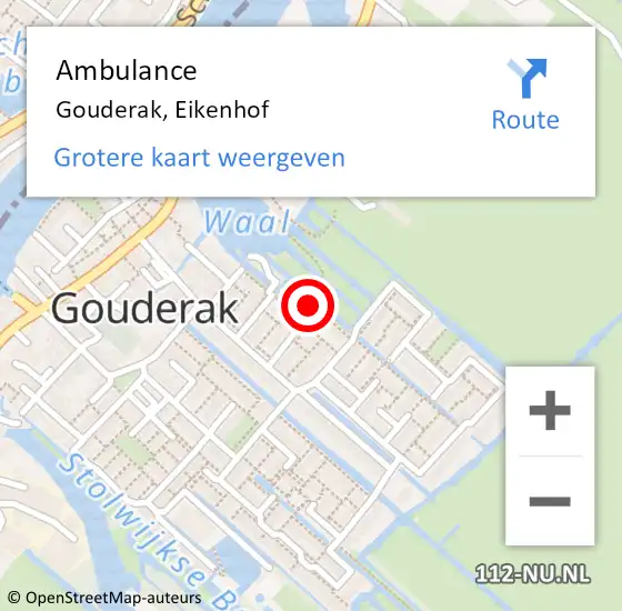 Locatie op kaart van de 112 melding: Ambulance Gouderak, Eikenhof op 2 februari 2018 23:03