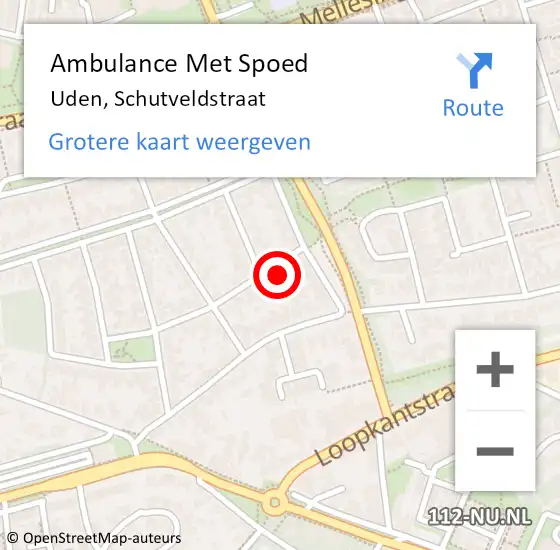 Locatie op kaart van de 112 melding: Ambulance Met Spoed Naar Uden, Schutveldstraat op 3 februari 2018 01:32