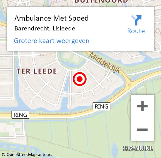 Locatie op kaart van de 112 melding: Ambulance Met Spoed Naar Barendrecht, Lisleede op 3 februari 2018 02:35