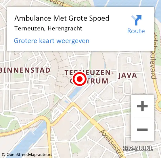 Locatie op kaart van de 112 melding: Ambulance Met Grote Spoed Naar Terneuzen, Herengracht op 3 februari 2018 03:50