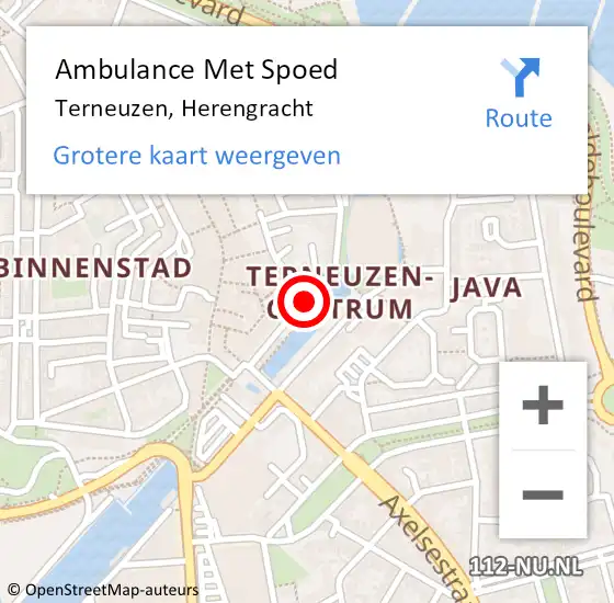 Locatie op kaart van de 112 melding: Ambulance Met Spoed Naar Terneuzen, Herengracht op 3 februari 2018 03:51