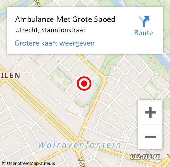 Locatie op kaart van de 112 melding: Ambulance Met Grote Spoed Naar Utrecht, Stauntonstraat op 3 februari 2018 06:02