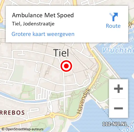 Locatie op kaart van de 112 melding: Ambulance Met Spoed Naar Tiel, Jodenstraatje op 3 februari 2018 06:29