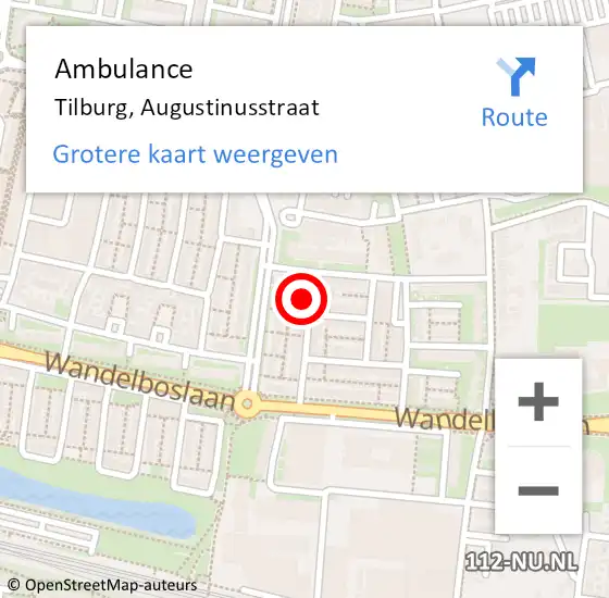 Locatie op kaart van de 112 melding: Ambulance Tilburg, Augustinusstraat op 3 februari 2018 08:07
