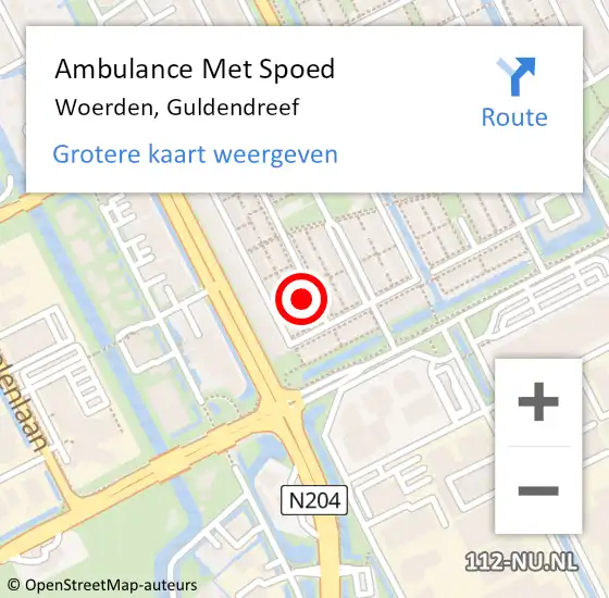 Locatie op kaart van de 112 melding: Ambulance Met Spoed Naar Woerden, Guldendreef op 3 februari 2018 08:22