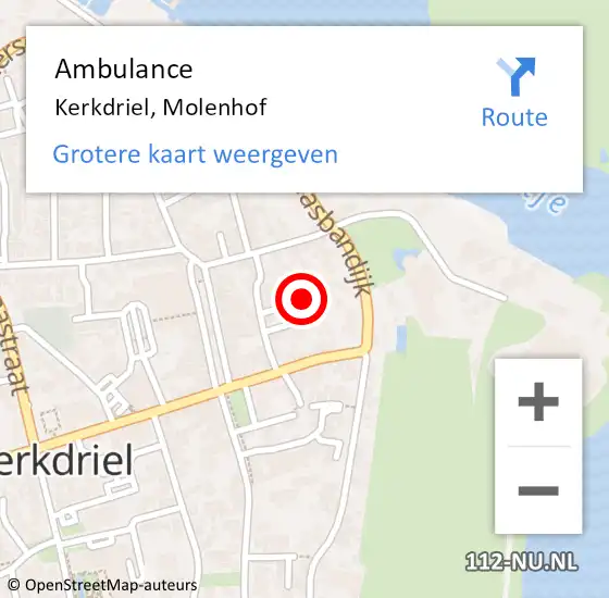 Locatie op kaart van de 112 melding: Ambulance Kerkdriel, Molenhof op 3 februari 2018 08:41