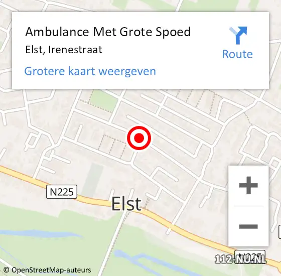 Locatie op kaart van de 112 melding: Ambulance Met Grote Spoed Naar Elst, Irenestraat op 3 februari 2018 11:53