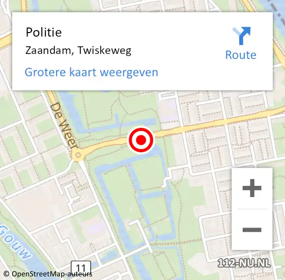 Locatie op kaart van de 112 melding: Politie Zaandam, Twiskeweg op 3 februari 2018 15:15