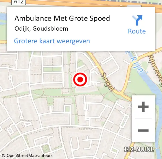 Locatie op kaart van de 112 melding: Ambulance Met Grote Spoed Naar Odijk, Goudsbloem op 15 februari 2014 04:46