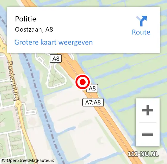 Locatie op kaart van de 112 melding: Politie Oostzaan, A8 op 3 februari 2018 15:47