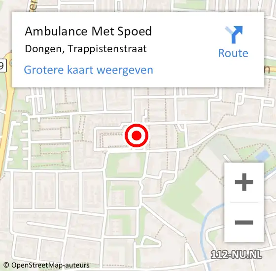 Locatie op kaart van de 112 melding: Ambulance Met Spoed Naar Dongen, Trappistenstraat op 3 februari 2018 18:57