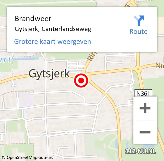 Locatie op kaart van de 112 melding: Brandweer Gytsjerk, Canterlandseweg op 3 februari 2018 19:40