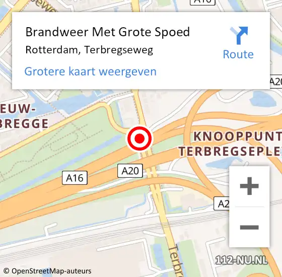 Locatie op kaart van de 112 melding: Brandweer Met Grote Spoed Naar Rotterdam, Terbregseweg op 3 februari 2018 20:12