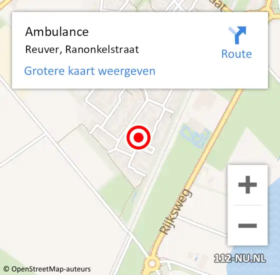 Locatie op kaart van de 112 melding: Ambulance Reuver, Ranonkelstraat op 3 februari 2018 22:04