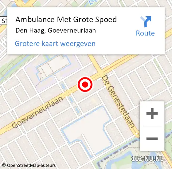 Locatie op kaart van de 112 melding: Ambulance Met Grote Spoed Naar Den Haag, Goeverneurlaan op 3 februari 2018 23:00