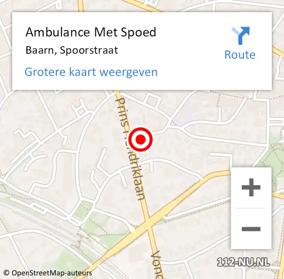 Locatie op kaart van de 112 melding: Ambulance Met Spoed Naar Baarn, Spoorstraat op 3 februari 2018 23:23