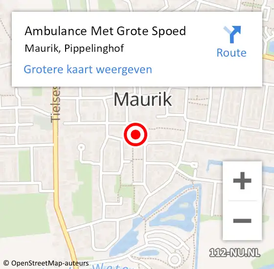 Locatie op kaart van de 112 melding: Ambulance Met Grote Spoed Naar Maurik, Pippelinghof op 4 februari 2018 00:14