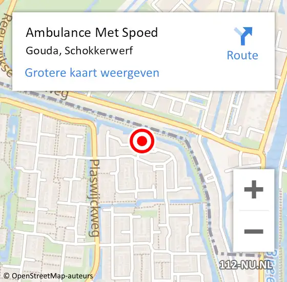 Locatie op kaart van de 112 melding: Ambulance Met Spoed Naar Gouda, Schokkerwerf op 4 februari 2018 03:23