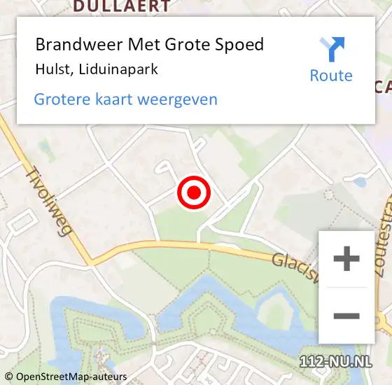 Locatie op kaart van de 112 melding: Brandweer Met Grote Spoed Naar Hulst, Liduinapark op 4 februari 2018 05:10