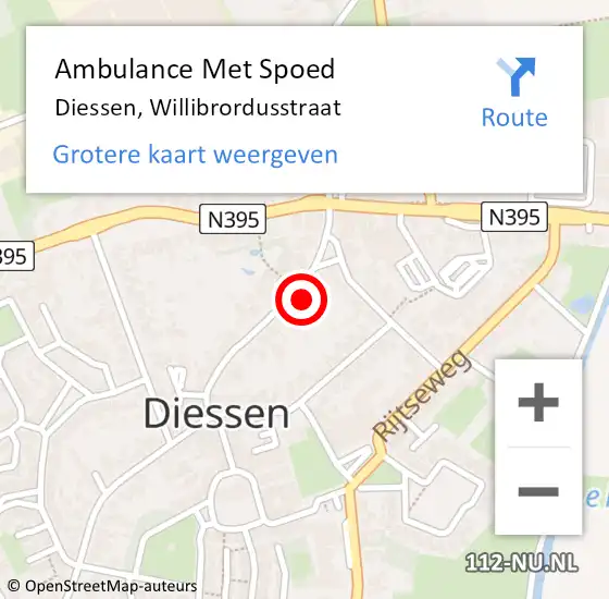 Locatie op kaart van de 112 melding: Ambulance Met Spoed Naar Diessen, Willibrordusstraat op 4 februari 2018 06:59