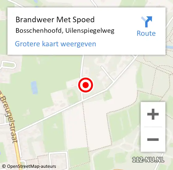 Locatie op kaart van de 112 melding: Brandweer Met Spoed Naar Bosschenhoofd, Uilenspiegelweg op 15 februari 2014 07:37