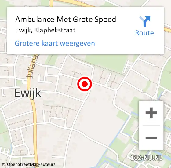 Locatie op kaart van de 112 melding: Ambulance Met Grote Spoed Naar Ewijk, Klaphekstraat op 4 februari 2018 07:38