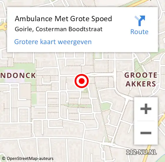 Locatie op kaart van de 112 melding: Ambulance Met Grote Spoed Naar Goirle, Costerman Boodtstraat op 4 februari 2018 07:53