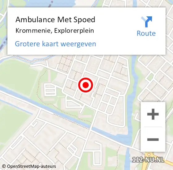 Locatie op kaart van de 112 melding: Ambulance Met Spoed Naar Krommenie, Explorerplein op 4 februari 2018 08:08