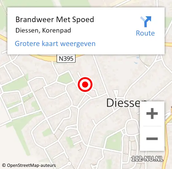 Locatie op kaart van de 112 melding: Brandweer Met Spoed Naar Diessen, Korenpad op 4 februari 2018 08:51