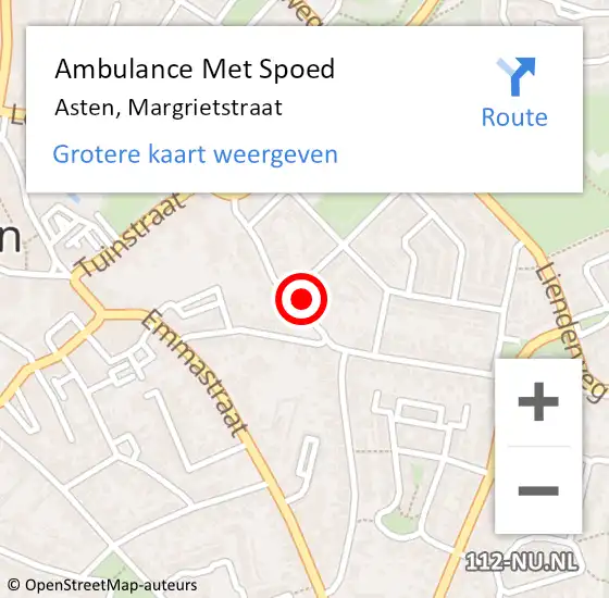 Locatie op kaart van de 112 melding: Ambulance Met Spoed Naar Asten, Margrietstraat op 4 februari 2018 10:58