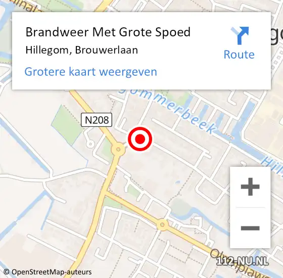 Locatie op kaart van de 112 melding: Brandweer Met Grote Spoed Naar Hillegom, Brouwerlaan op 15 februari 2014 08:09