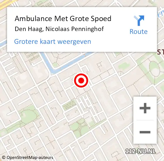 Locatie op kaart van de 112 melding: Ambulance Met Grote Spoed Naar Den Haag, Nicolaas Penninghof op 4 februari 2018 12:33