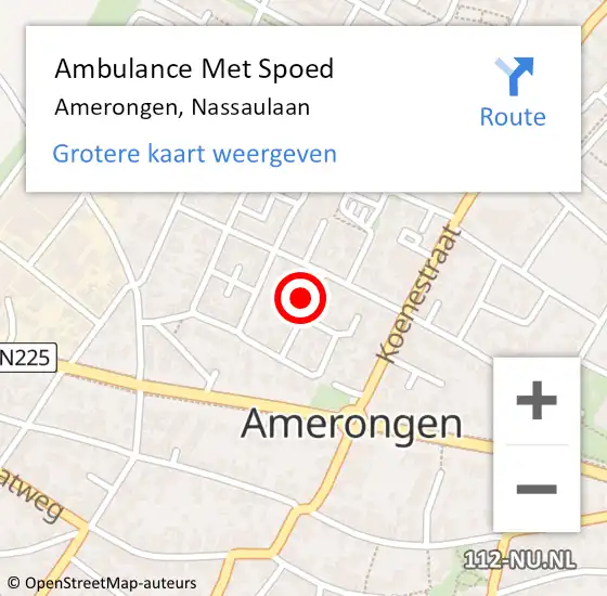 Locatie op kaart van de 112 melding: Ambulance Met Spoed Naar Amerongen, Nassaulaan op 4 februari 2018 12:47