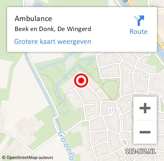 Locatie op kaart van de 112 melding: Ambulance Beek en Donk, De Wingerd op 4 februari 2018 13:52