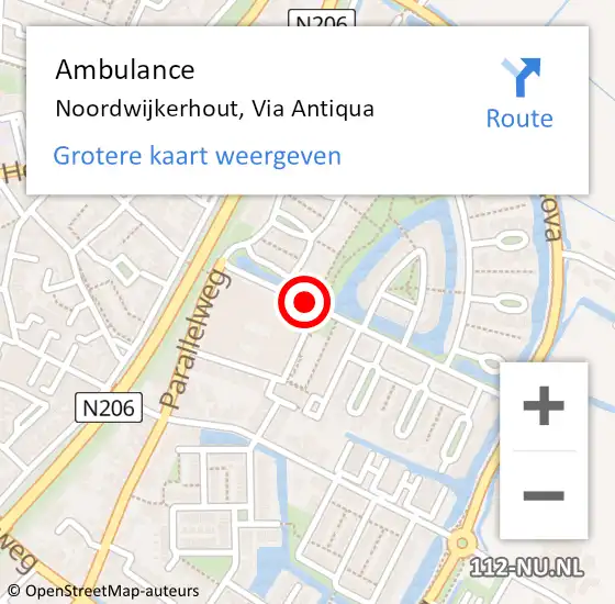 Locatie op kaart van de 112 melding: Ambulance Noordwijkerhout, Via Antiqua op 4 februari 2018 14:22