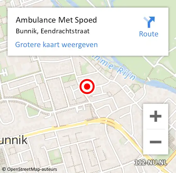 Locatie op kaart van de 112 melding: Ambulance Met Spoed Naar Bunnik, Eendrachtstraat op 4 februari 2018 15:05