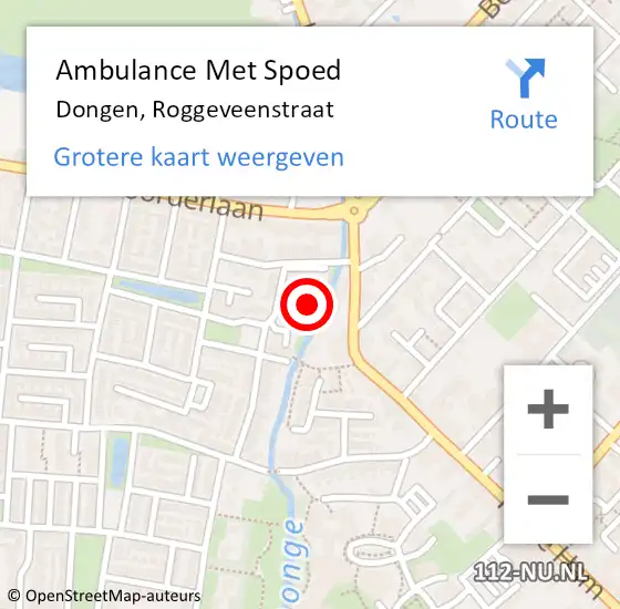 Locatie op kaart van de 112 melding: Ambulance Met Spoed Naar Dongen, Roggeveenstraat op 4 februari 2018 15:46