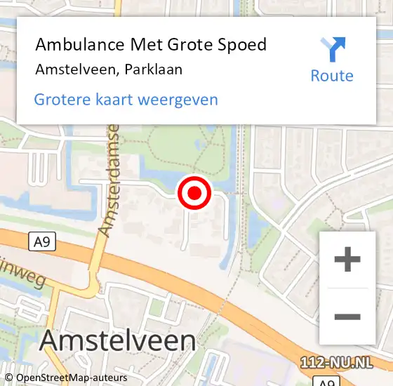 Locatie op kaart van de 112 melding: Ambulance Met Grote Spoed Naar Amstelveen, Parklaan op 4 februari 2018 16:02