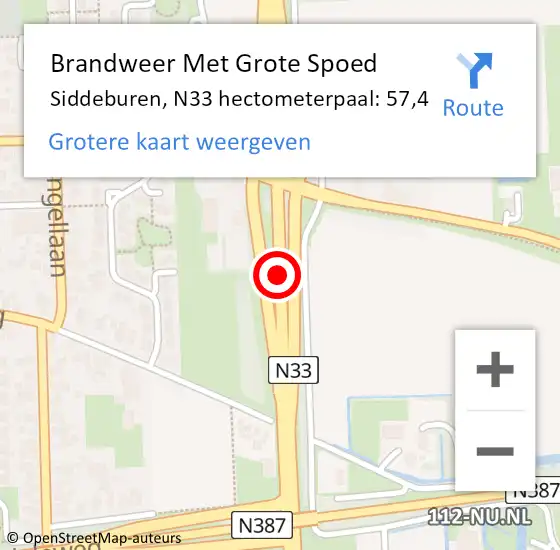 Locatie op kaart van de 112 melding: Brandweer Met Grote Spoed Naar Siddeburen, N33 hectometerpaal: 57,4 op 4 februari 2018 16:28