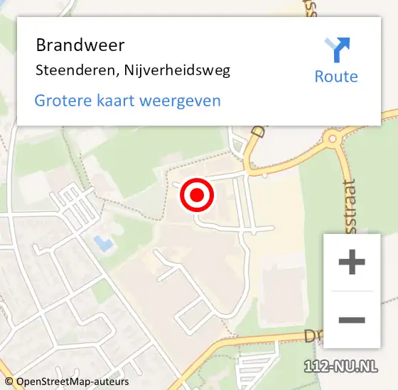 Locatie op kaart van de 112 melding: Brandweer Steenderen, Nijverheidsweg op 4 februari 2018 16:56
