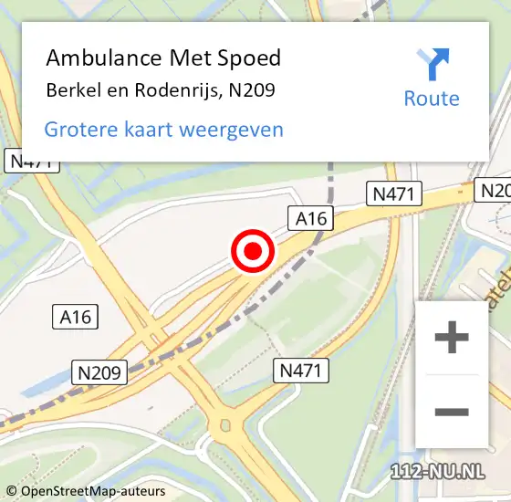 Locatie op kaart van de 112 melding: Ambulance Met Spoed Naar Berkel en Rodenrijs, N209 op 4 februari 2018 16:56