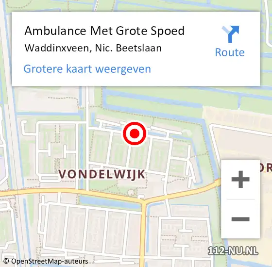 Locatie op kaart van de 112 melding: Ambulance Met Grote Spoed Naar Waddinxveen, Nic. Beetslaan op 4 februari 2018 17:29